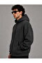 Men's Black Hooded Zip-Up Oversized Brushed Inside Printed Sweatshirt Winter School Cardigan - 3