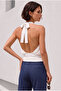 Women's White Backless Halter Neck Modal Cotton Blouse with Fitted Waist - 2