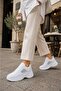 Women's Glittery, 6 cm Raised Sole, Lace-Up, Casual Sneakers - 7