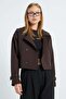 Double-Breasted Collar Double-Pocket Crop Trench Coat - 5