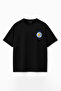 Unisex Du Noir Printed Oversize 100% Cotton Wide Cut Textured Crew Neck Black T-Shirt - 4