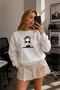 Women's Linear Women's Graphic Printed Comfortable Fit Crew Neck White Sweatshirt - 4