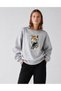 Women's Tiger Drawing Model Graphic Design Printed Comfortable Fit Crew Neck Gray Sweatshirt - 3