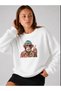 Women's Elderly Monkey Special Design Comfortable Fit Crew Neck White Sweatshirt - 3