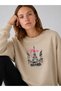 Women's Pink Lettered Paris Car Printed Comfortable Fit Crew Neck Beige Sweatshirt - 2