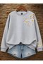 Women's Good Vibes Daisy Sleeve Printed Comfortable Fit Crew Neck Gray Sweatshirt