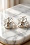 Premium Glass Stone White Flower Shaped Women's Earrings Double Piece Handmade Earrings - 2