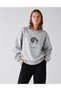 Women's the Moon Special Design Printed Comfortable Fit Crew Neck Gray Sweatshirt - 3