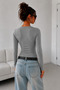 Women's Slim Fit Long Sleeve Basic Crew Neck Crop Blouse – Stretchy Cotton Single Jersey Fabric - 4