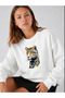 Women's Tiger Drawing Model Graphic Design Printed Comfortable Fit Crew Neck White Sweatshirt - 2