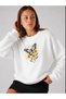 Women's Daisy Butterfly Printed Comfortable Fit Crew Neck White Sweatshirt - 2