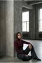 Women's High-Neck Slim Premium Burgundy Long Sleeve Blouse - 4