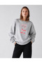 Women's Cherry Altı Cherry Graphic Printed Comfortable Fit Crew Neck Gray Sweatshirt - 3
