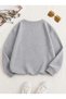 Women's Colorful Flowers Branch Printed Sleeve Detailed Comfortable Fit Crew Neck Gray Sweatshirt - 2