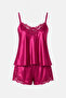 Lace-Trimmed Satin Shorts Pajama Set – 2-Piece Elegant Loungewear Set |