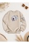 Women's Flying Butterfly Sleeve Print Detailed Comfortable Fit Crew Neck Beige Sweatshirt