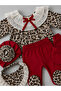 Lace Collar Leopard Patterned Newborn 5-Piece Hospital Discharge Set 100% Cotton Fabric/0-3 Months - 2
