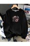 Women's Wild Free Leopard Detailed Floral Printed Comfortable Fit Crew Neck Black Sweatshirt