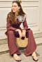 Drawstring Wide Leg Trousers Burgundy - 6