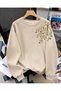 Women's Dal Flower Red Sleeve Printed Comfortable Fit Crew Neck Beige Sweatshirt