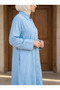 Women's Hijab Dress with Adjustable Sleeves and Pocket Detail, Buttoned Throughout, Long Shirt Dress - 3