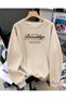 Women's New York Brooklyn Written Comfortable Fit Crew Neck Beige Sweatshirt