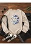 Good Is Papatya Printed Crew Neck Comfortable Fit Beige Sweatshirt