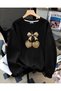 Women's Ribbon Cherry Design Printed Comfortable Fit Crew Neck Black Sweatshirt