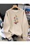 Women's Dal Birds Printed Comfortable Fit Crew Neck Beige Sweatshirt