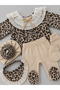 Lace Collar Leopard Patterned Newborn 5-Piece Hospital Discharge Set 100% Cotton Fabric/0-3 Months - 3