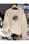 Women's Wild Free Leopard Detailed Floral Printed Comfortable Fit Crew Neck Beige Sweatshirt
