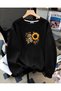 Women's Leopard Heart Daisy Special Design Printed Comfortable Fit Crew Neck Black Sweatshirt