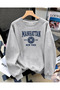 Women's Manhattan Estd 1898 Printed Comfortable Fit Crew Neck Gray Sweatshirt