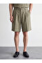 Khaki Loose Fit Linen Look Men's Shorts - 2