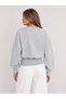 Women's Gray New York Printed Crew Neck Oversize Sweatshirt with Waist Tie - 6
