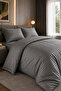 Double Cotton - Satin 210 Tc (83 Thread Count) Striped Duvet Cover Set Anthracite - 3