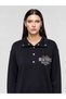 Women's Black Polo Collar Beautiful Waiting Printed Stand Collar Sweatshirt with Snap Detail - 3