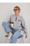 Women's Gray Anything Printed Shawl Collar Half-Zip Sweatshirt - 2