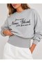 Women's Gray New York Printed Crew Neck Oversize Sweatshirt with Waist Tie - 4