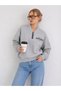 Women's Gray Anything Printed Shawl Collar Half-Zip Sweatshirt