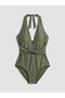 Alita City Halter Neck Knot Detailed Women's Swimsuit with a Difference in Color