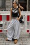 Women's Gray High Waist 3-Thread Wide Leg Sweatpants Rb001