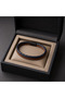 Noir Cognac Duo – Men's Leather Bracelet with Knitted Detail, Comes with Special Gift Box - 3