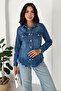 Women's Snap Button Tassel Detailed Slim Fit Denim Shirt Jacket - 3