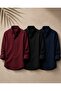 Men's Burgundy Black Navy Blue 3-Pack Easy-Iron 100% Cotton Linen-Look Breathable Anti-Sweat