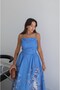 Blue Chest Draped Patterned Linen Dress - 6