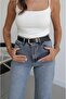 Light Blue Cuffed Belted Jeans - 5