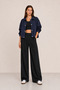 Women's Navy Blue Oversize, Polo Collar, Snap Fasteners, Cotton Gabardine, Short Seasonal Jacket - 2