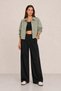 Women's Green Oversize, Polo Collar, Snap Fasteners, Cotton Gabardine, Short Seasonal Jacket - 2