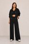 Women's Black Oversize, Polo Collar, Snap Fasteners, Cotton Gabardine, Short Seasonal Jacket - 2